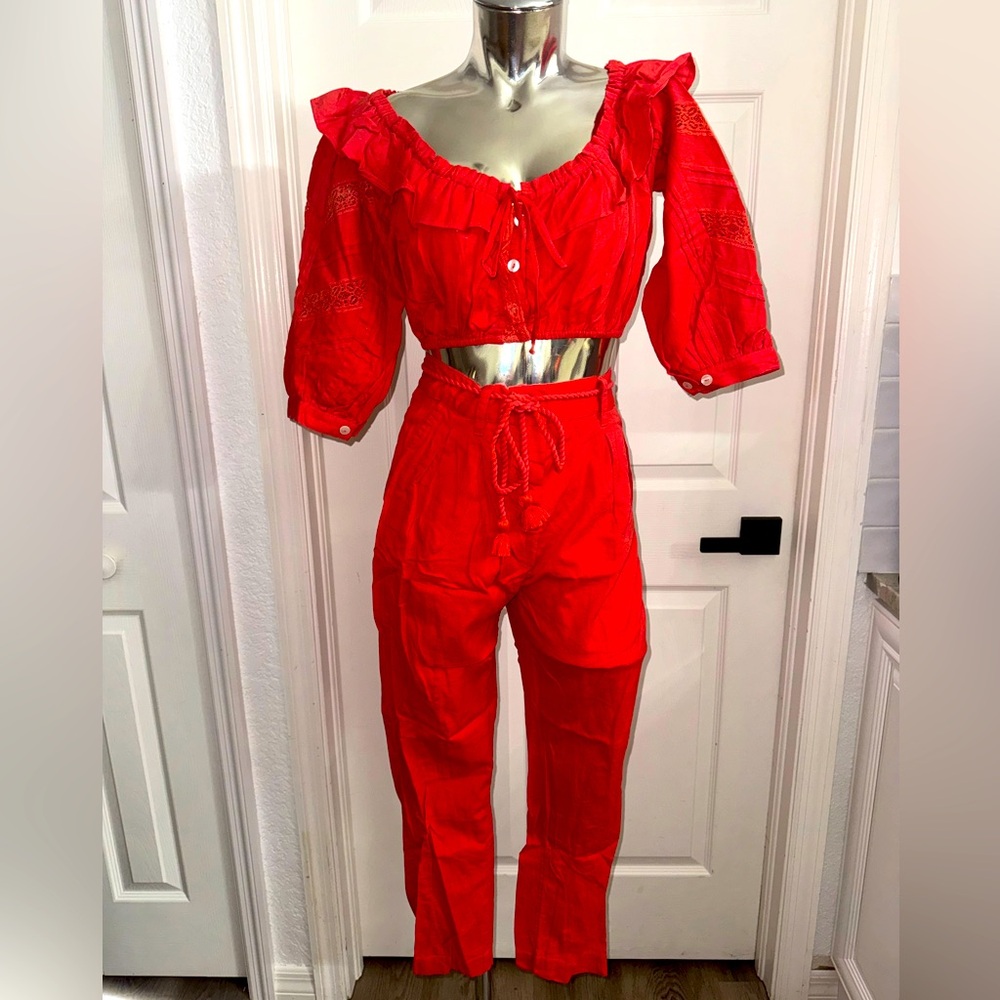 Free People Linen blend Crop Top & Pants Set small